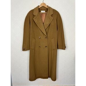 Vintage Mayfair 100% Cashmere Coat Camel Tan Double Breasted Long Trench Size 12